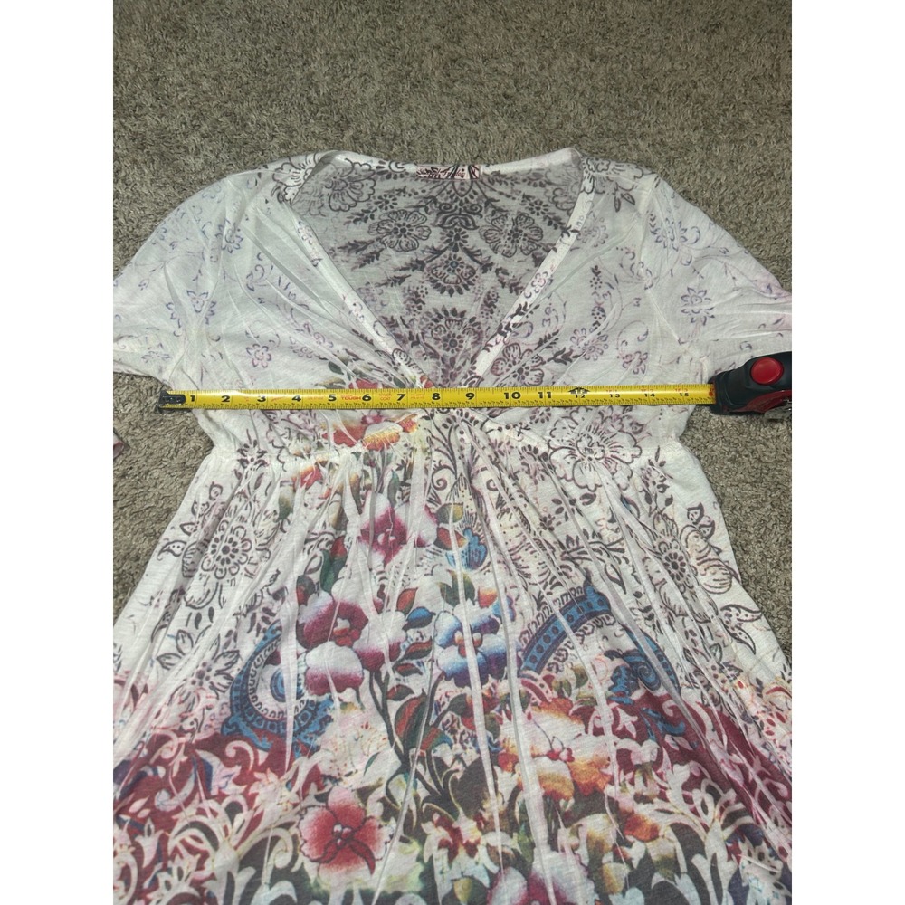 Y2K Babydoll Sheer Women's Floral Print V Neck‎ Long Sleeve Boho Tunic Top M - Picture 5 of 5